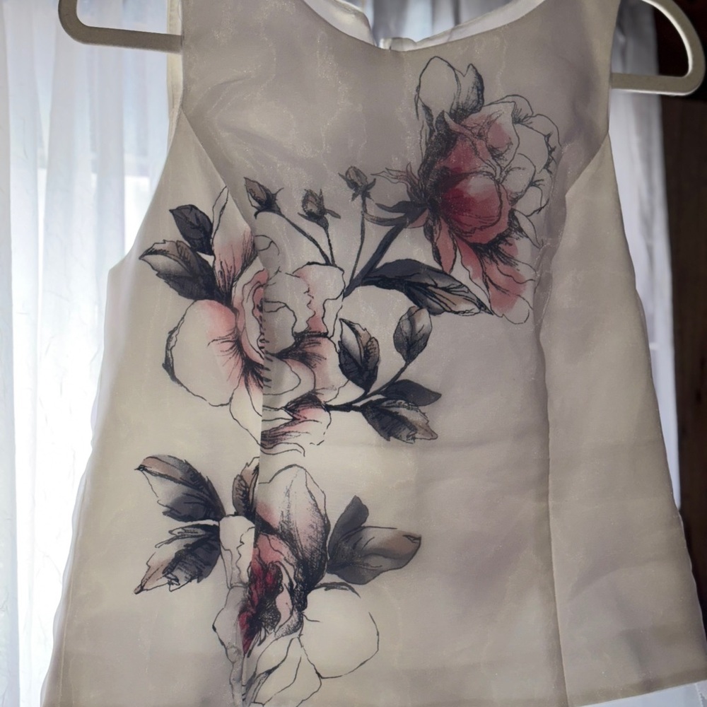 White House Black Market Floral Blouse - White and Pink